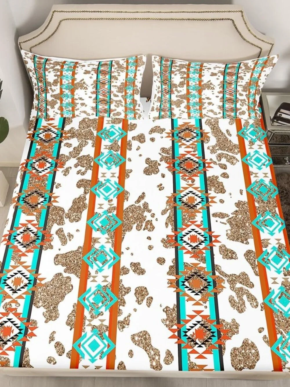 Golden Cowhide Pattern Bedding Set Twin Size Animal Skin Print Bed Sets Girls Be